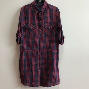 Zara Red and Navy Plaid Dress, Size M